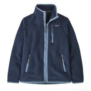 Patagonia Kids Retro Pile Boys M 10 Sherpa Fleece Full Zip Jacket Navy
